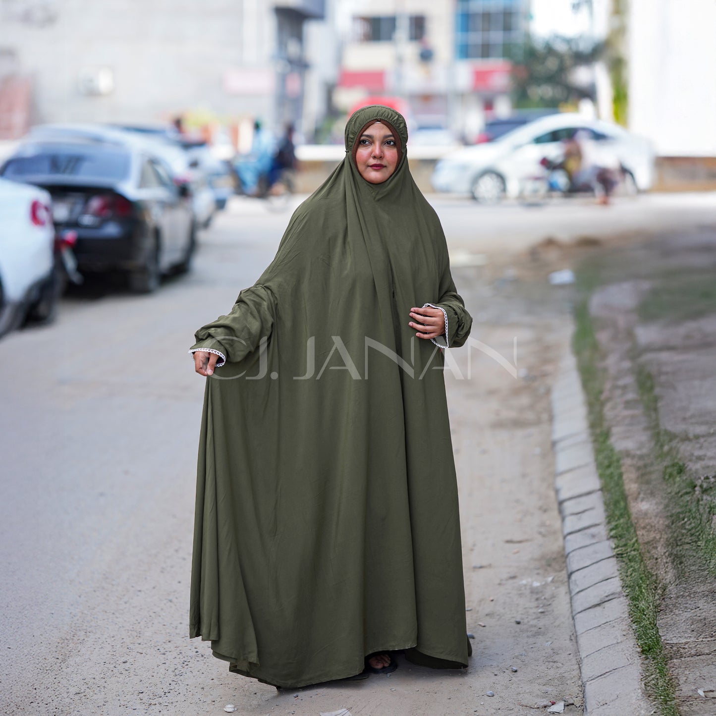 Haramain Namaz Chaddar With Front Zip (Olive Green)