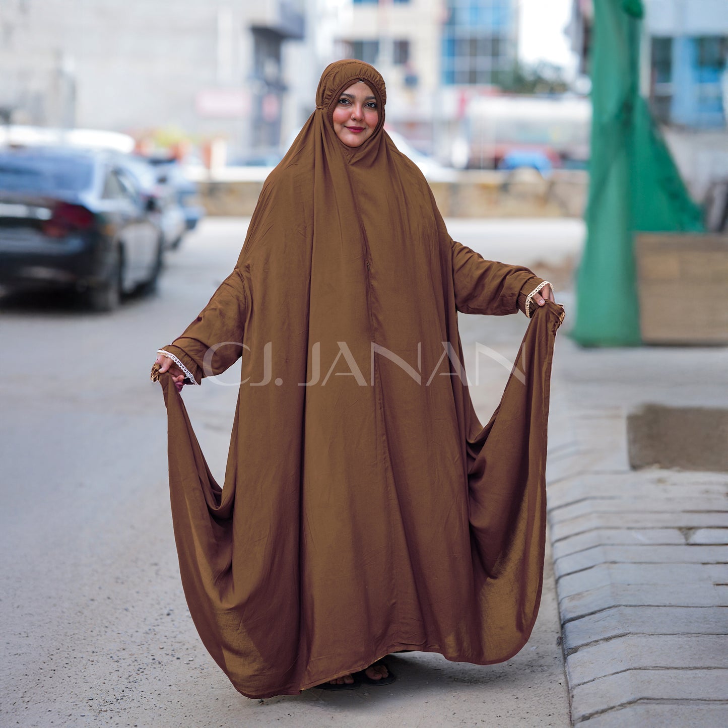 Haramain Namaz Chaddar With Front Zip (Brown)