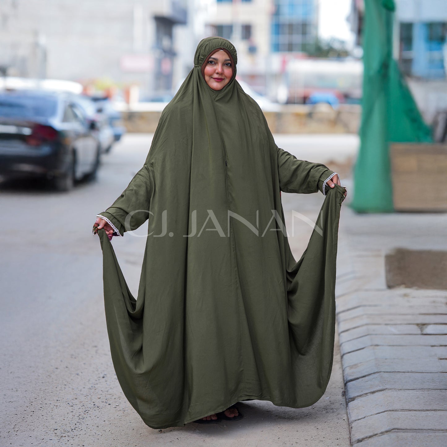 Haramain Namaz Chaddar With Front Zip (Olive Green)